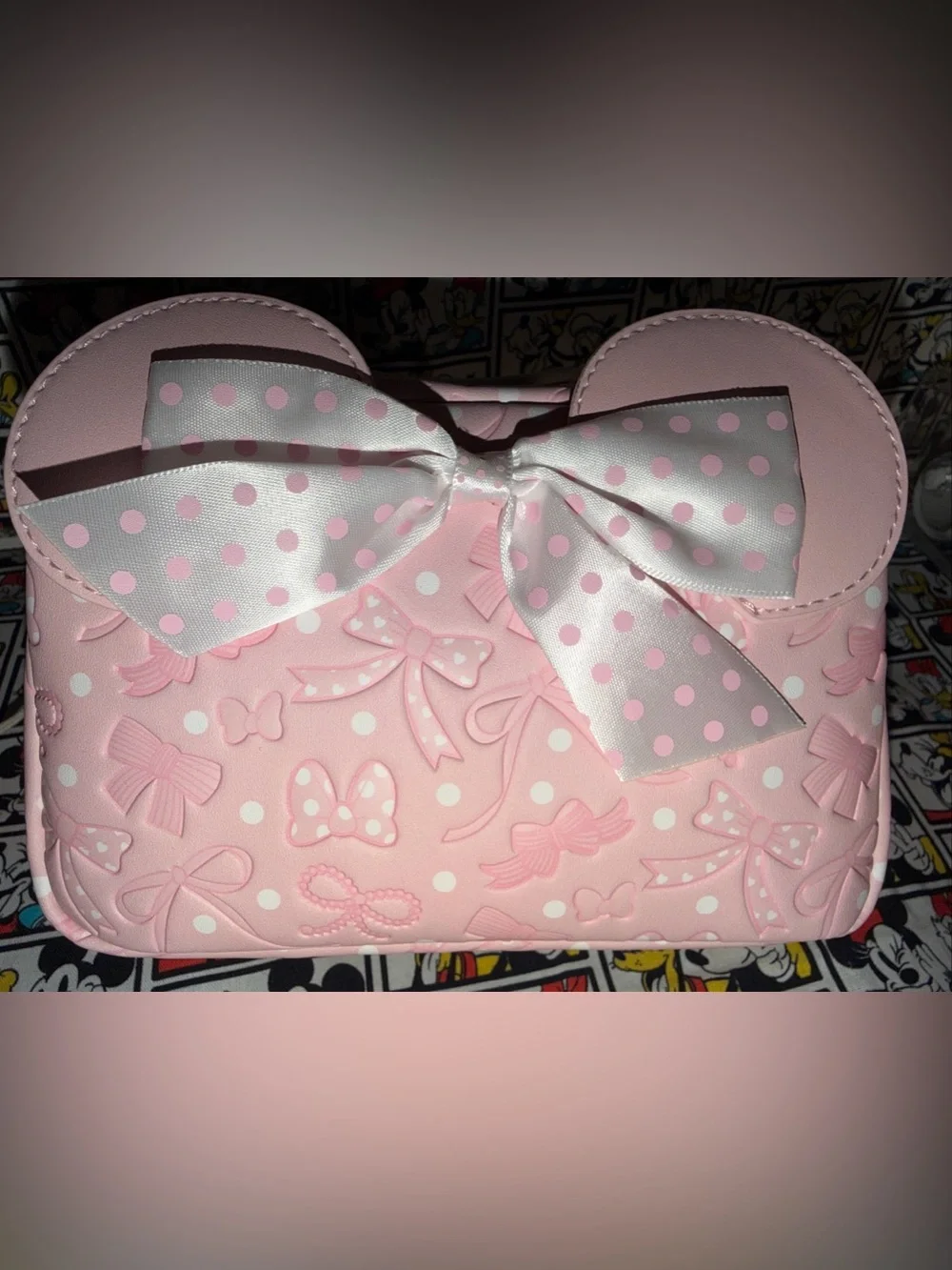 Loungefly Minnie Mouse Pink Makeup Bag With Bows Ears NWT 2025